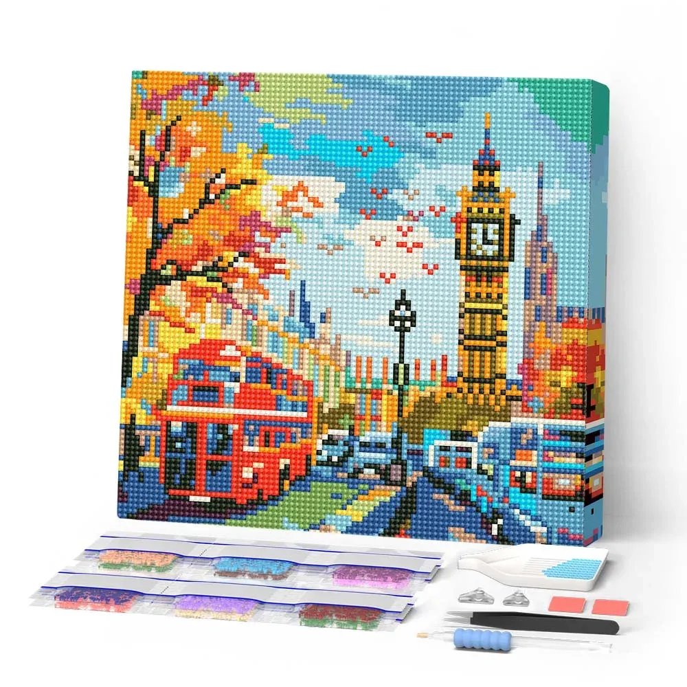 Broderie diamant Automne à Londres