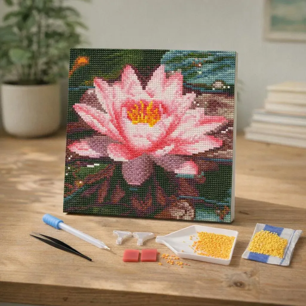 Broderie diamant Nénuphar Rose (modèle 2)