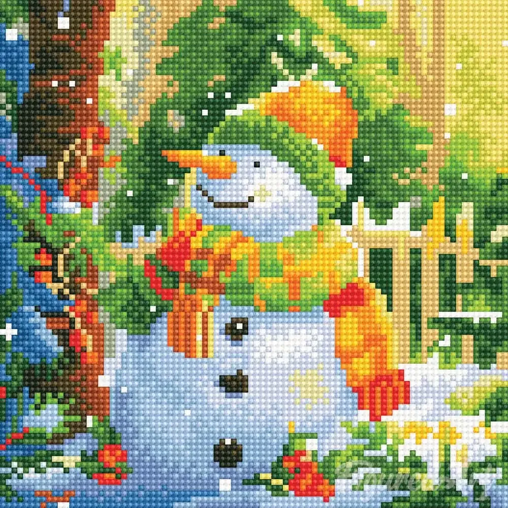 Broderie diamant Bonhomme de Neige Souriant - 25x25 cm