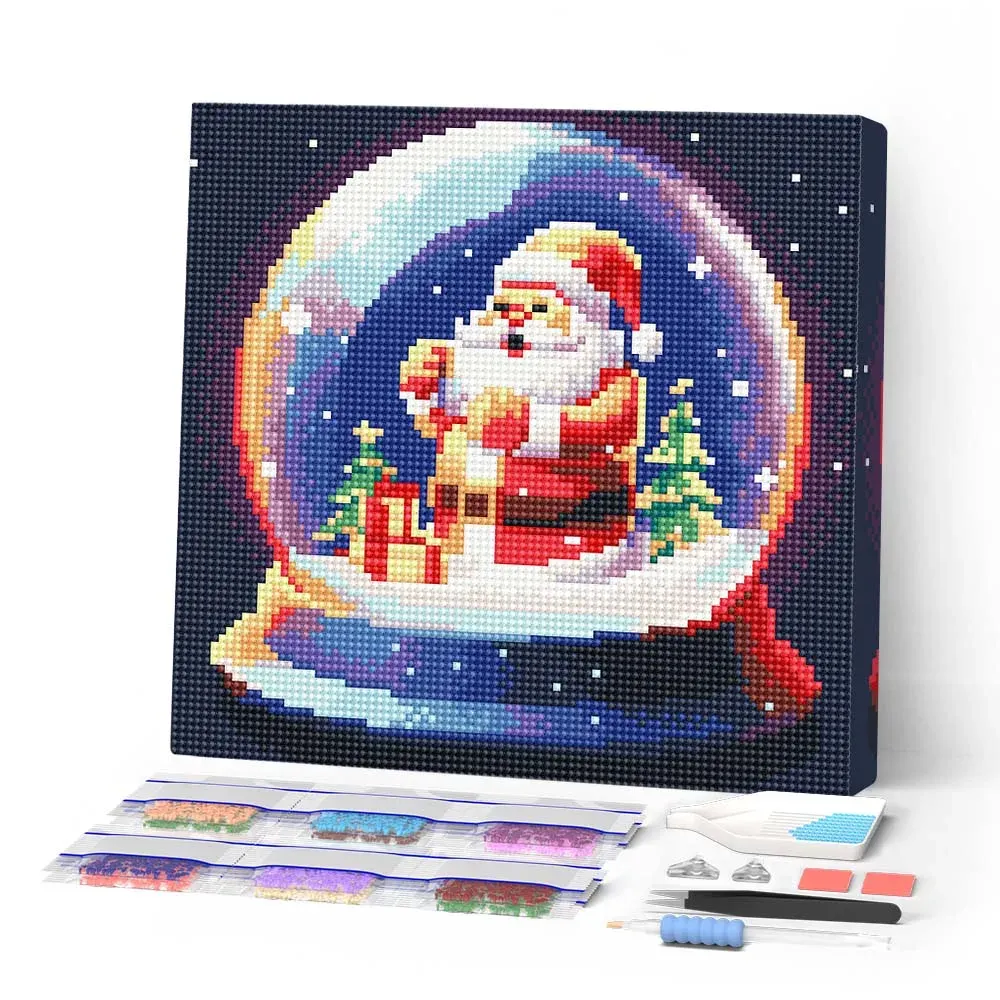 Broderie diamant Boule à Neige et Père Noël