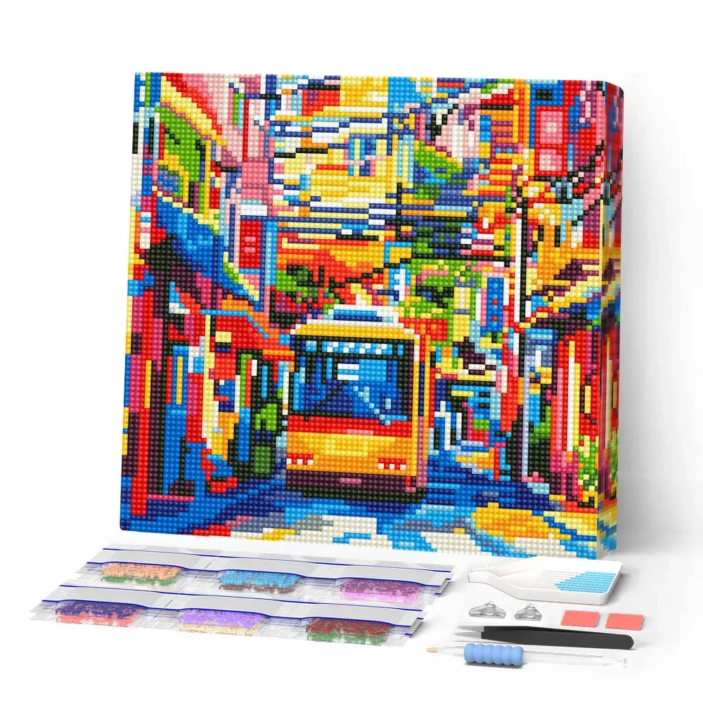 Broderie diamant Bus de la Ville de Tokyo - 25x25 cm