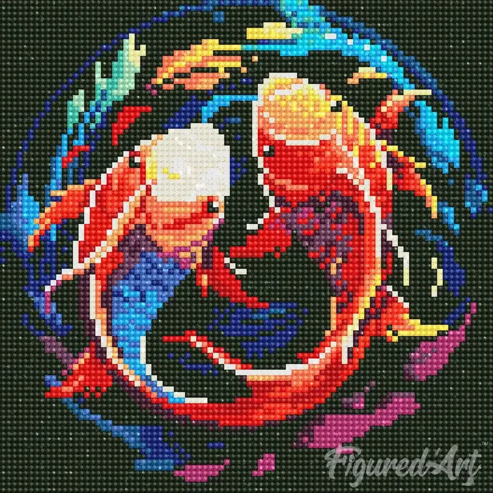 Broderie diamant Carpes Koï Colorées - Mini format 25x25 cm