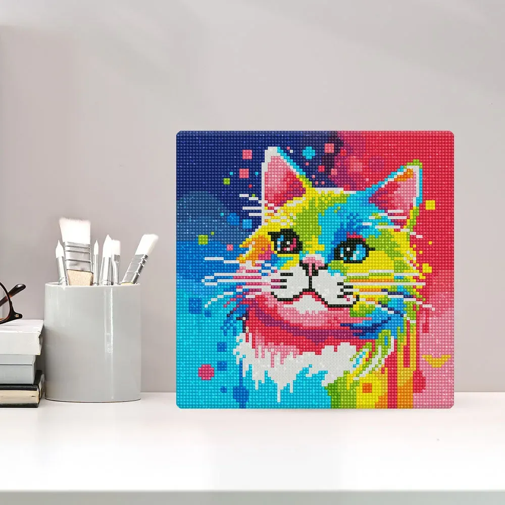 Broderie Diamant Chat Abstrait Pop Art - Mini Format 25x25cm