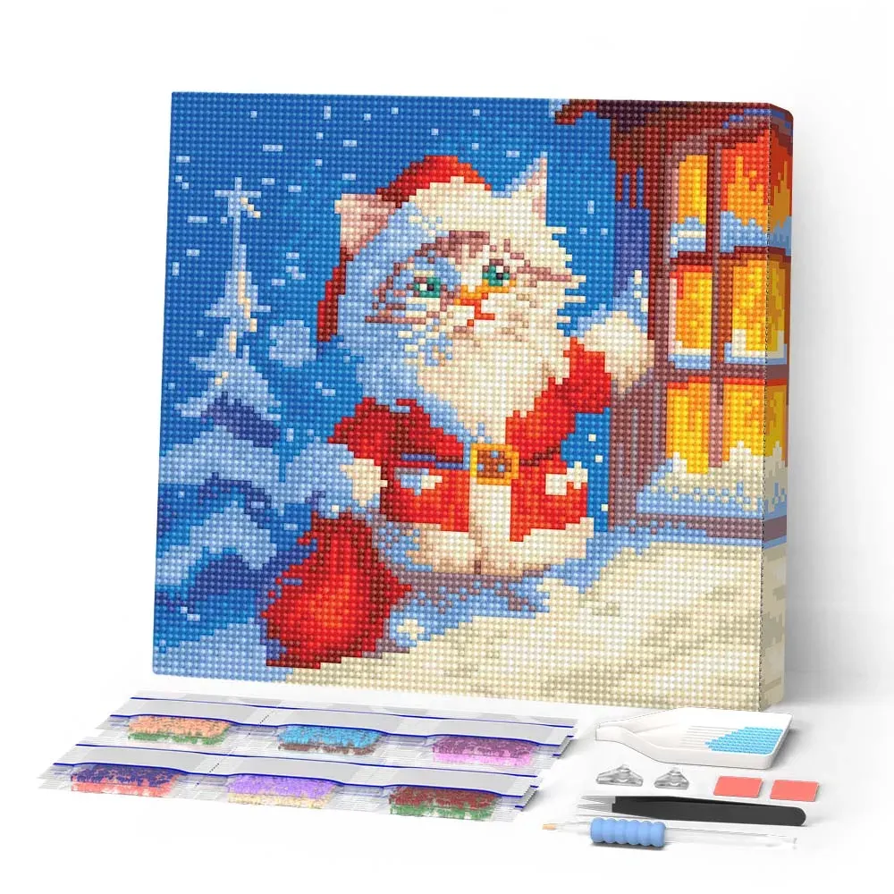 Broderie diamant Chat Père Noël