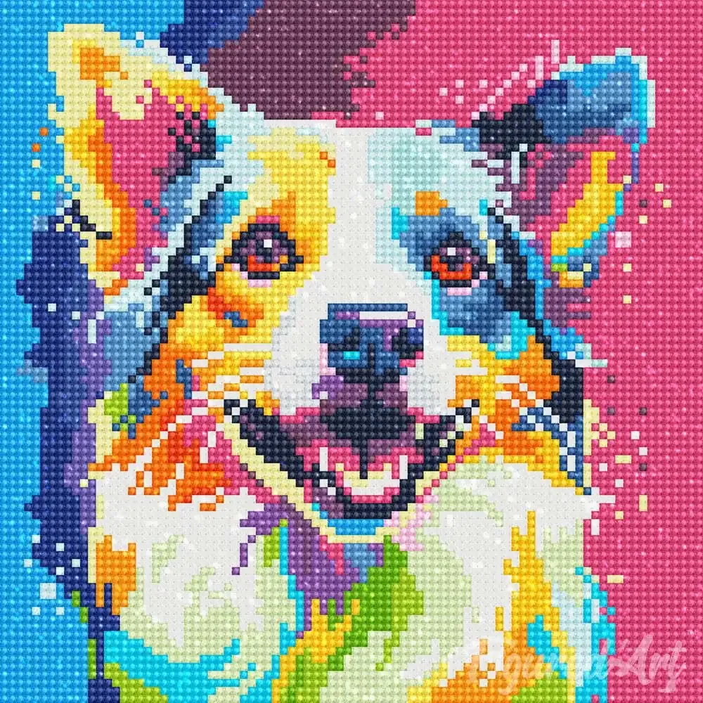 Broderie diamant chien abstrait Pop Art - Mini format 25x25 cm