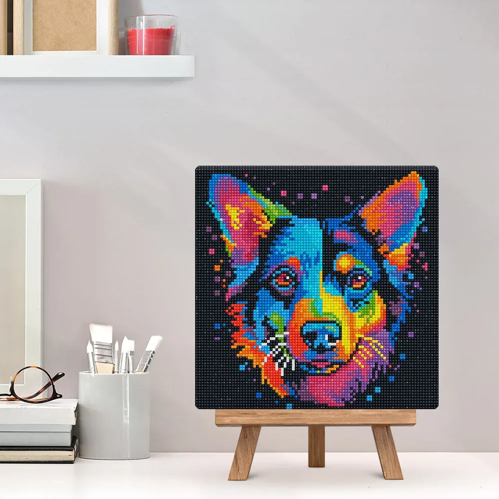Broderie diamant chien abstrait Pop Art Néon - Mini format 25x25 cm