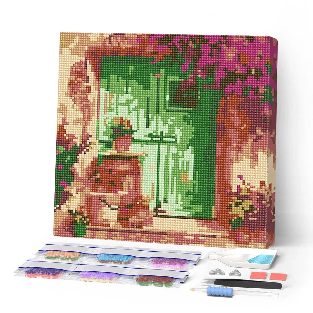 Broderie diamant Entrée fleurie - Mini format 25x25 cm