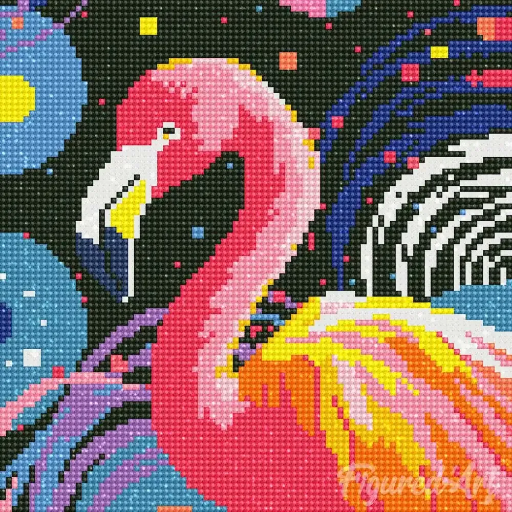 Flamant Rose Abstrait Pop Art - Mini Broderie Diamant 25x25cm