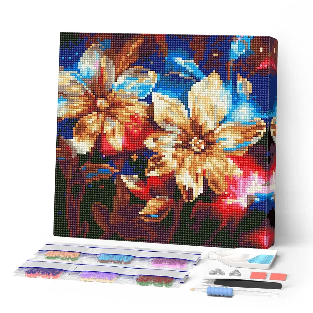 Broderie diamant Fleurs Dorées Brillantes