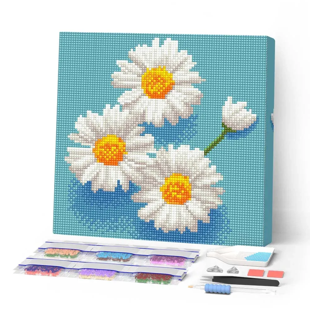 Broderie diamant Jolies Marguerites Blanches