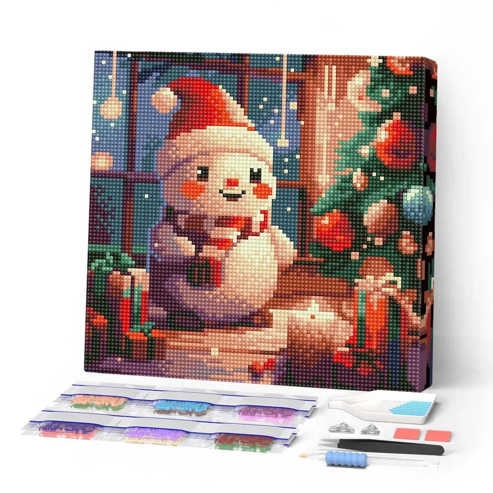 Broderie diamant Joyeux Bonhomme de Neige dans la Chambre