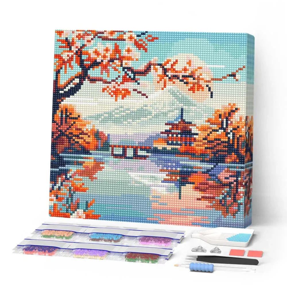 Broderie diamant Lac et Mont Fuji