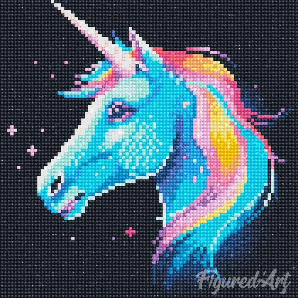 Broderie diamant Licorne Néon - Mini format 25x25 cm