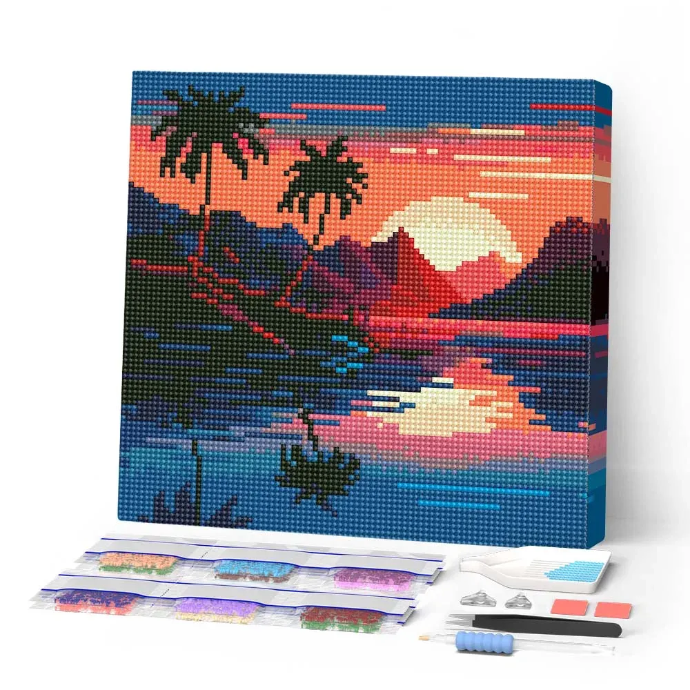 Broderie diamant Mer et Coucher de Soleil