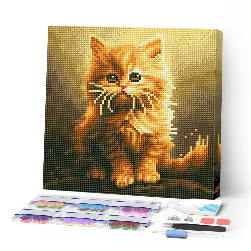 Broderie diamant Mignon Petit Chaton Orange