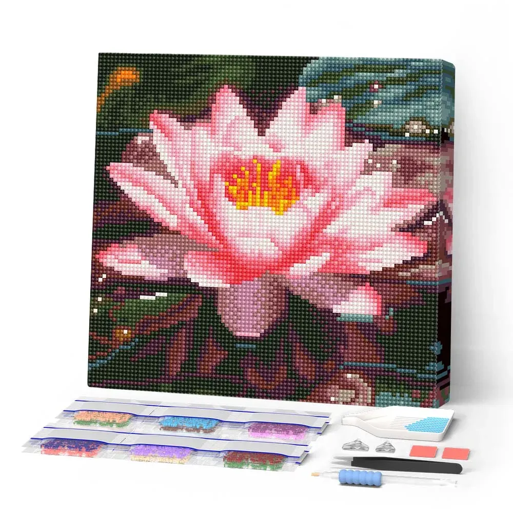 Broderie diamant Nénuphar Rose - Mini format 25x25 cm