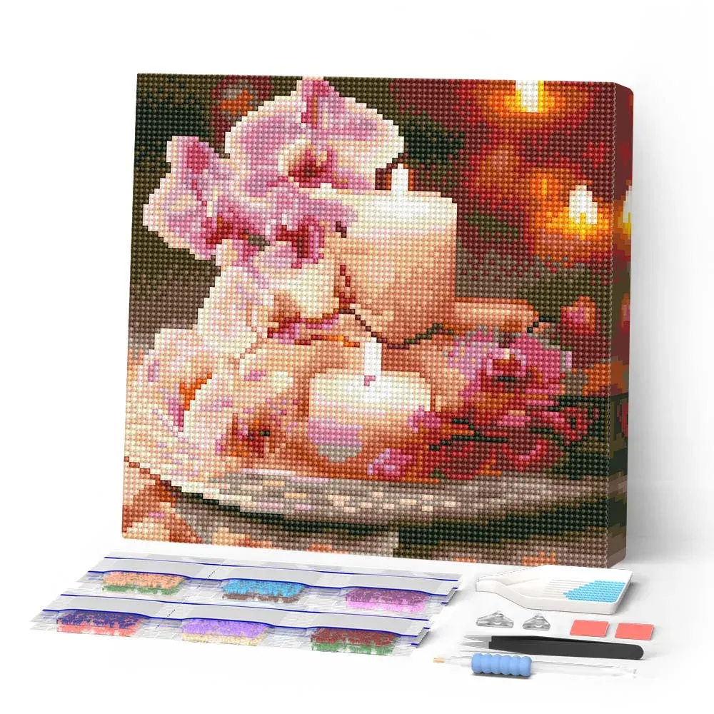 Broderie diamant Orchidées et Bougies
