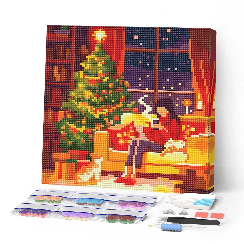 Broderie diamant Paisible au pied du sapin de Noël