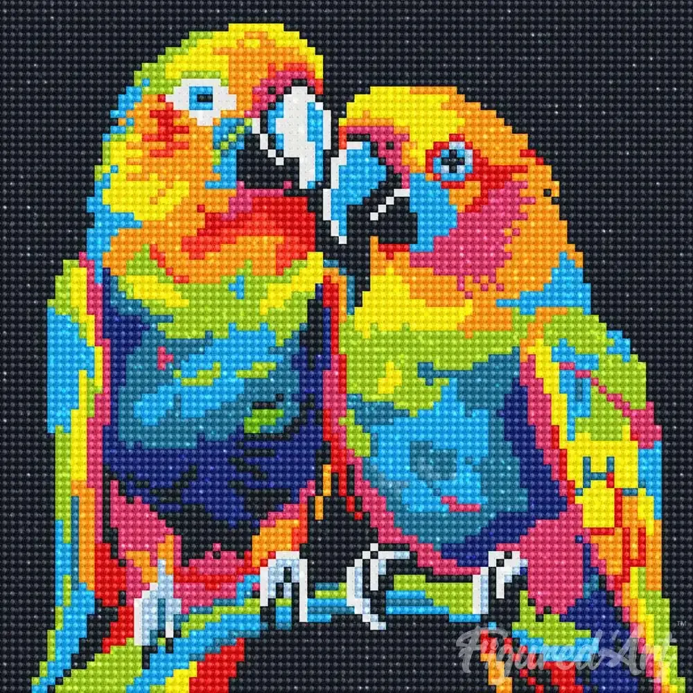 Perroquets Abstraits Pop Art - Mini Broderie Diamant 25x25cm