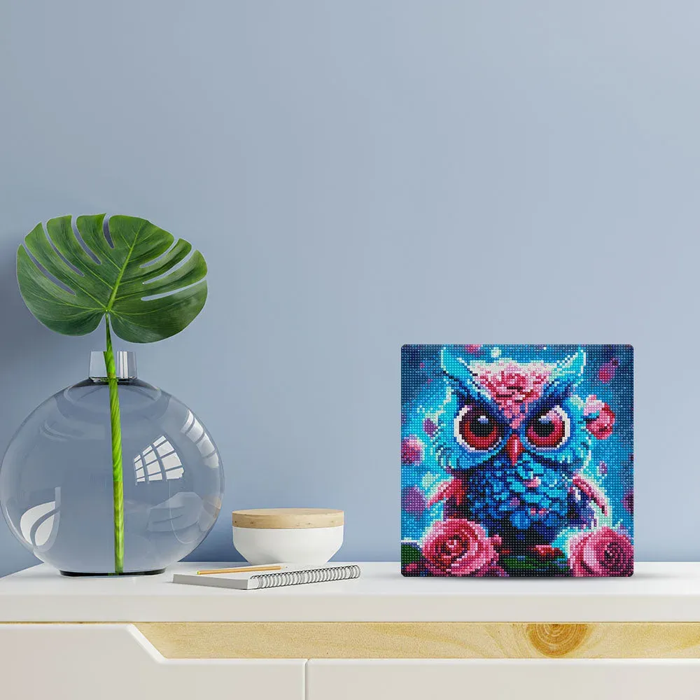 Petite Chouette Bleue en Diamond Painting - Kit Mini 25x25cm
