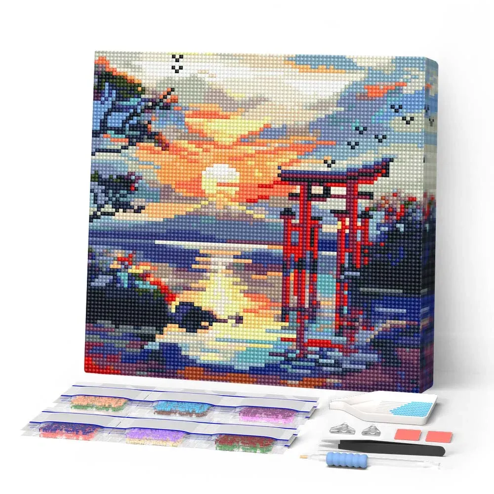 Broderie diamant Porte Torii au coucher du soleil