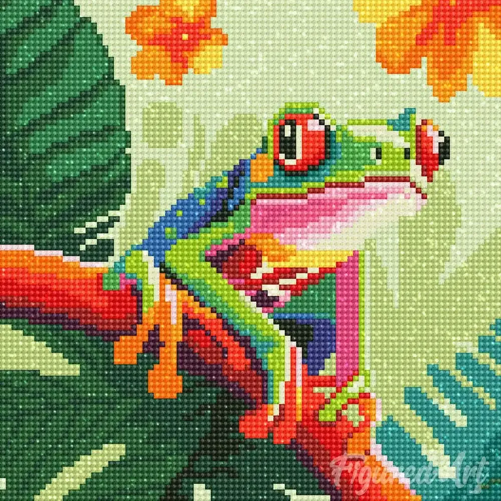 Broderie diamant Rainette Tropicale aux Yeux Rouges - Mini format élégant