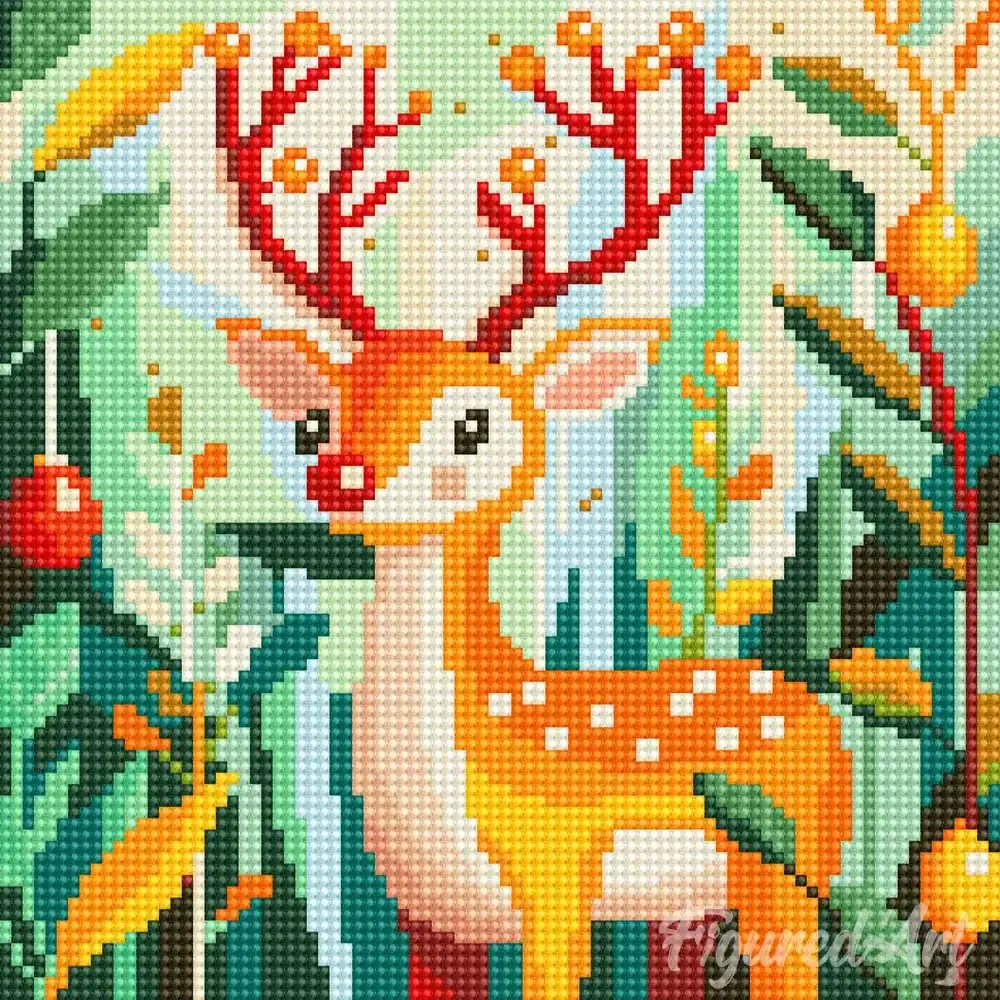 Renne Doré - Mini Diamond Painting Noël 25x25cm