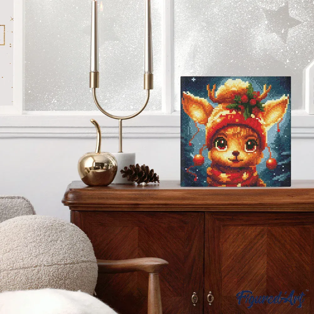 Broderie diamant renne mignon - Mini format fantaisie 25x25 cm