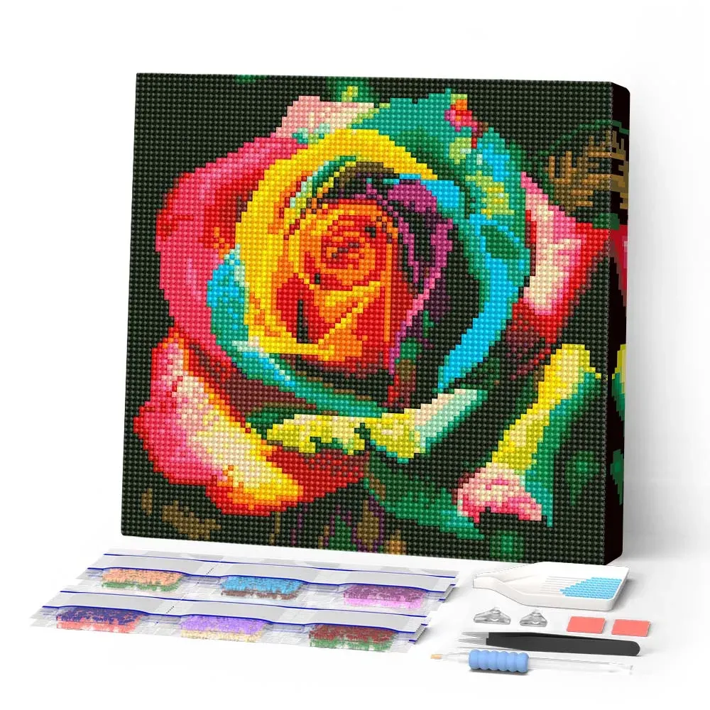 Broderie diamant Rose Multicolore - Mini format 25x25 cm
