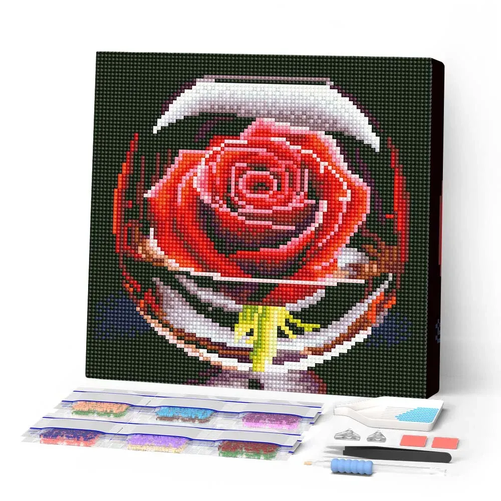 Broderie diamant Rose Rouge dans le Verre