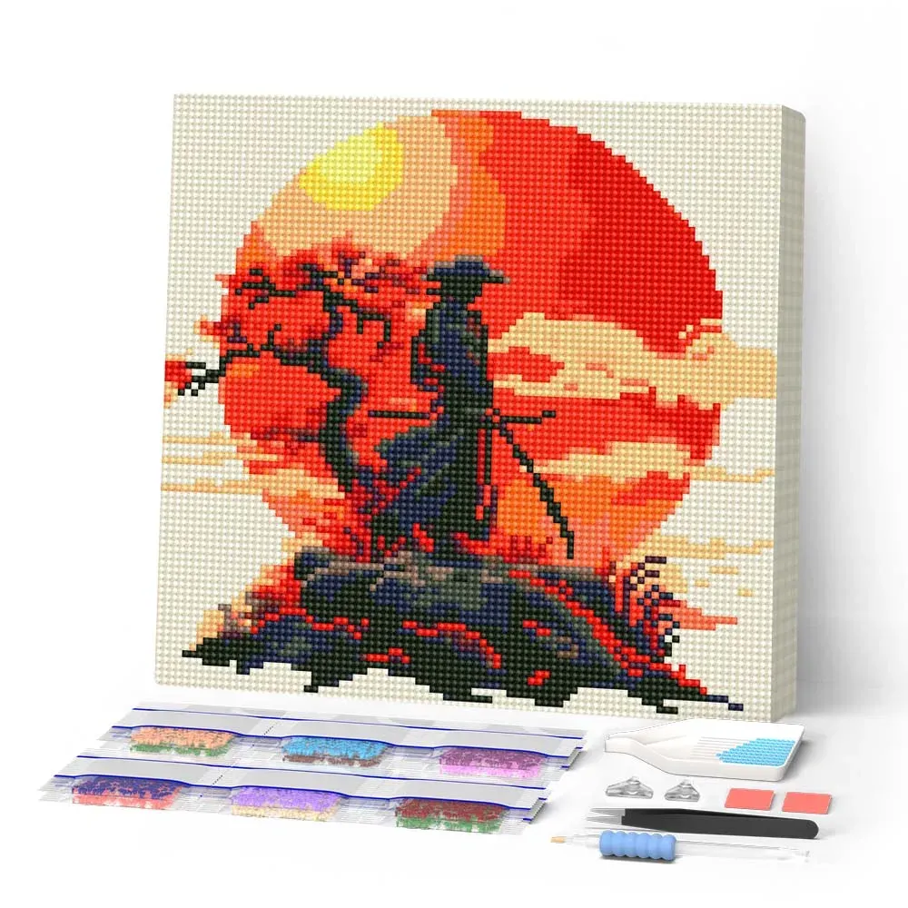 Broderie diamant Samourai au coucher du soleil