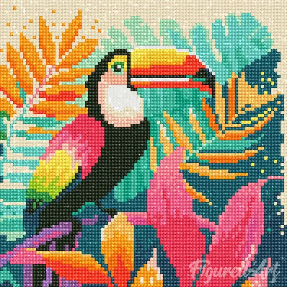 Toucan Tropical en Diamond Painting - Mini Broderie Animaux Pop Art 25x25cm