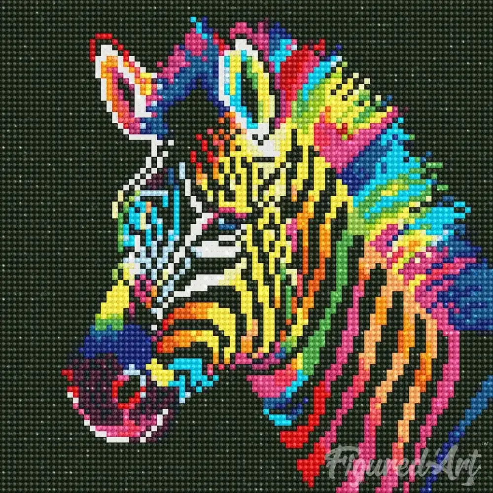 Broderie diamant Zèbre Néon - Mini format Pop Art 25x25cm