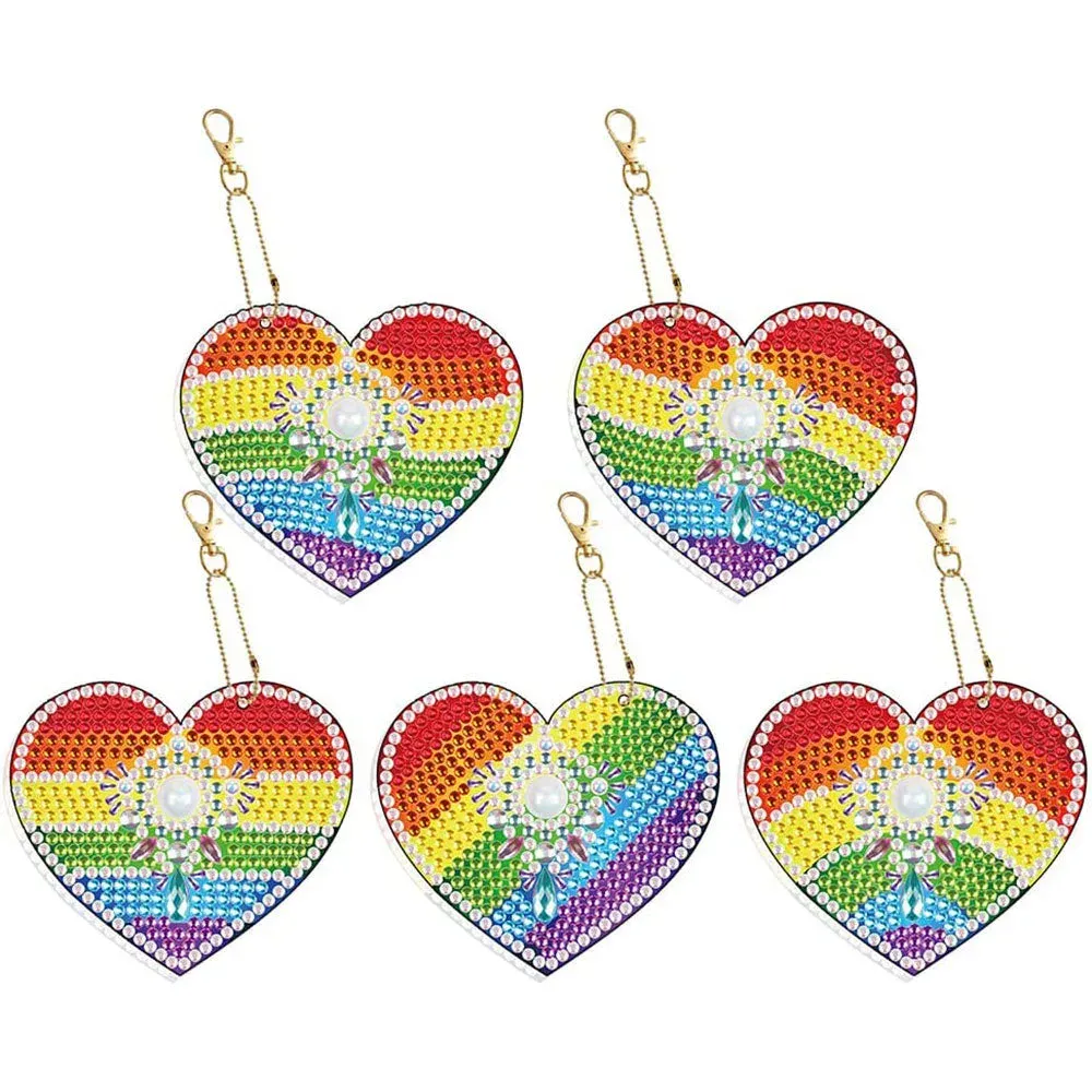 Pendentif Diamond Painting Cœurs Arc-en-Ciel - Ensemble de 5 pièces