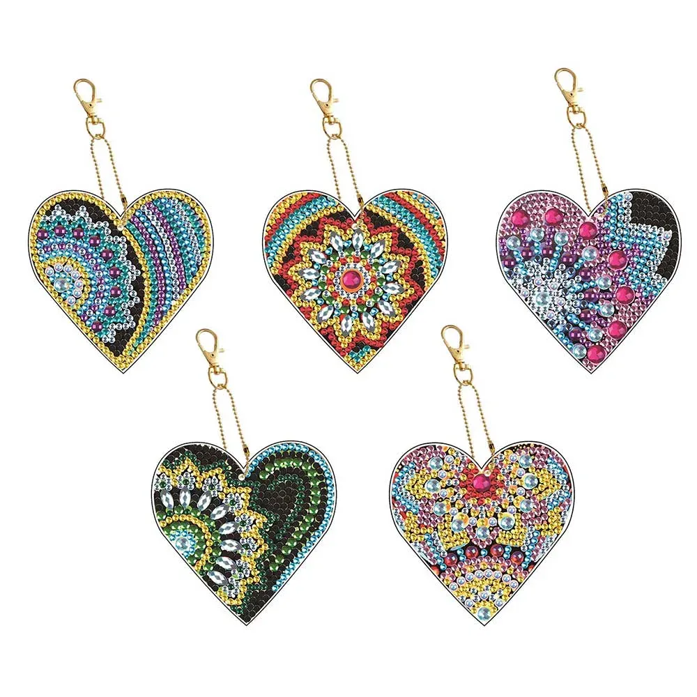 Pendentifs Cœur Diamond Painting mandala - Lot de 5 pièces à personnaliser