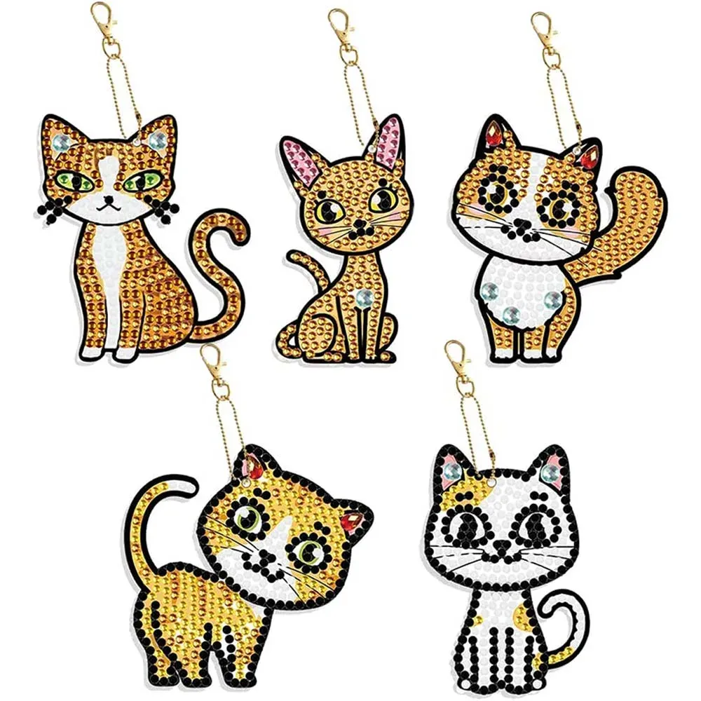Porte-Clés Diamond Art Chats - Ensemble de 5 Pendentifs