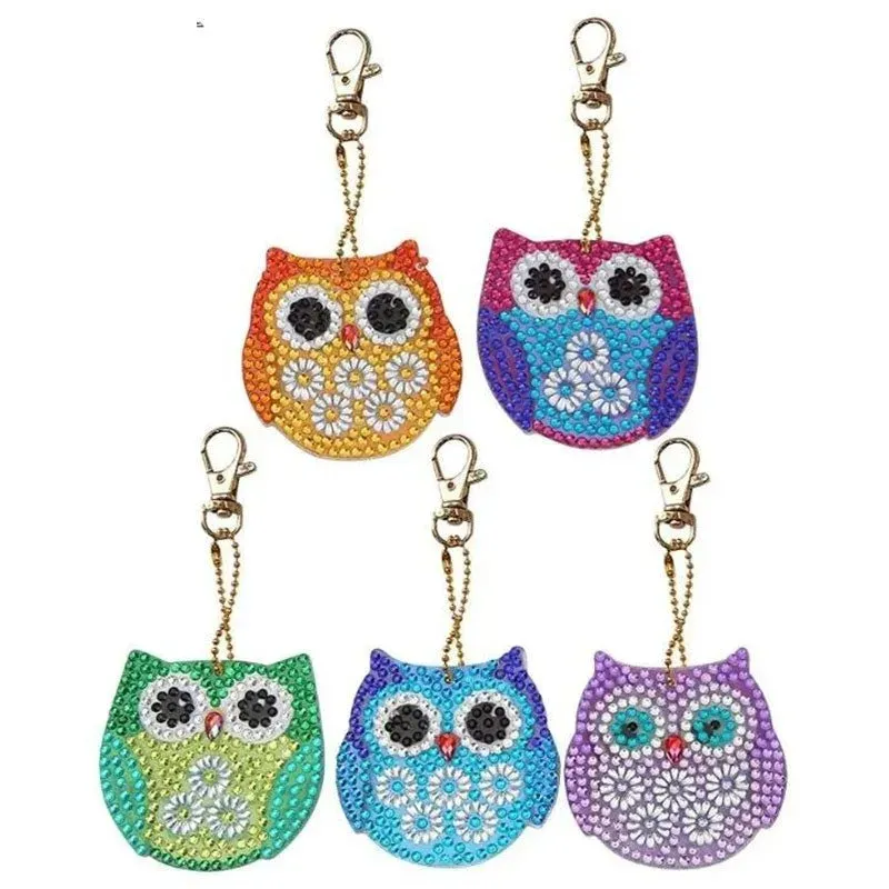 Porte-clés Diamond Painting Hiboux - 5 pièces élégantes à personnaliser