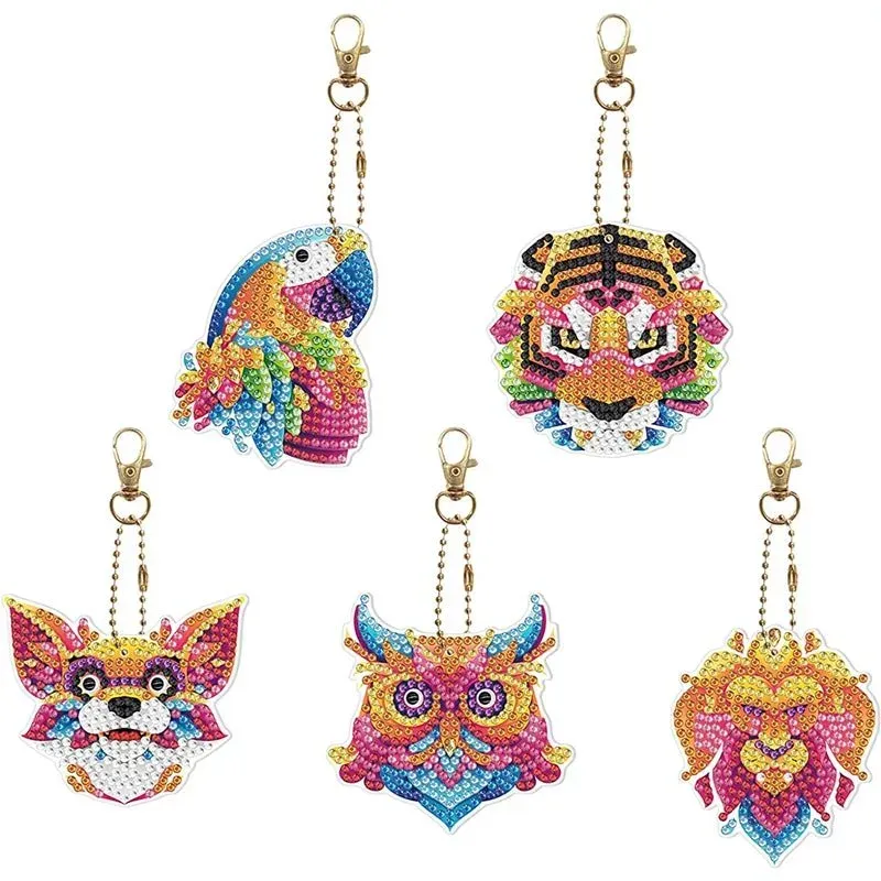 Porte-clés Diamond Painting Animaux - 5 pendentifs à customiser