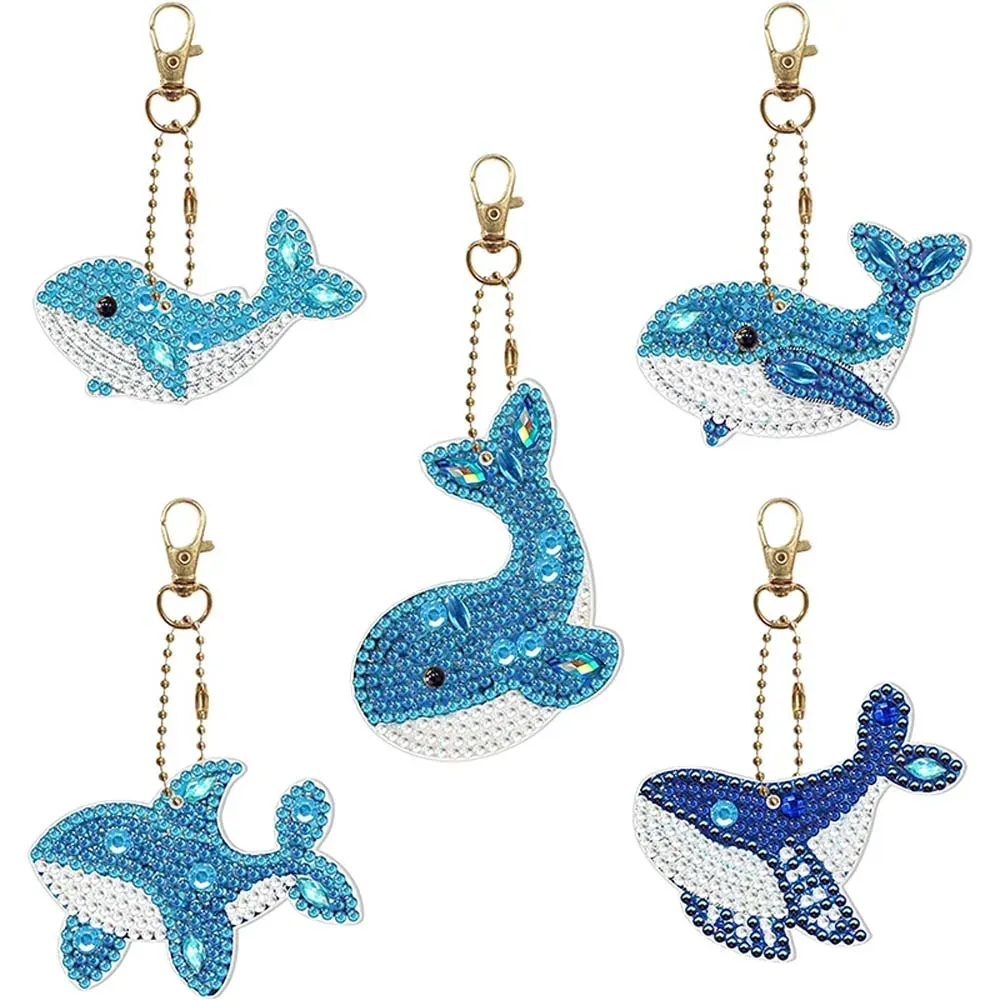 Porte-clés broderie diamant baleines - 5 pendentifs à personnaliser