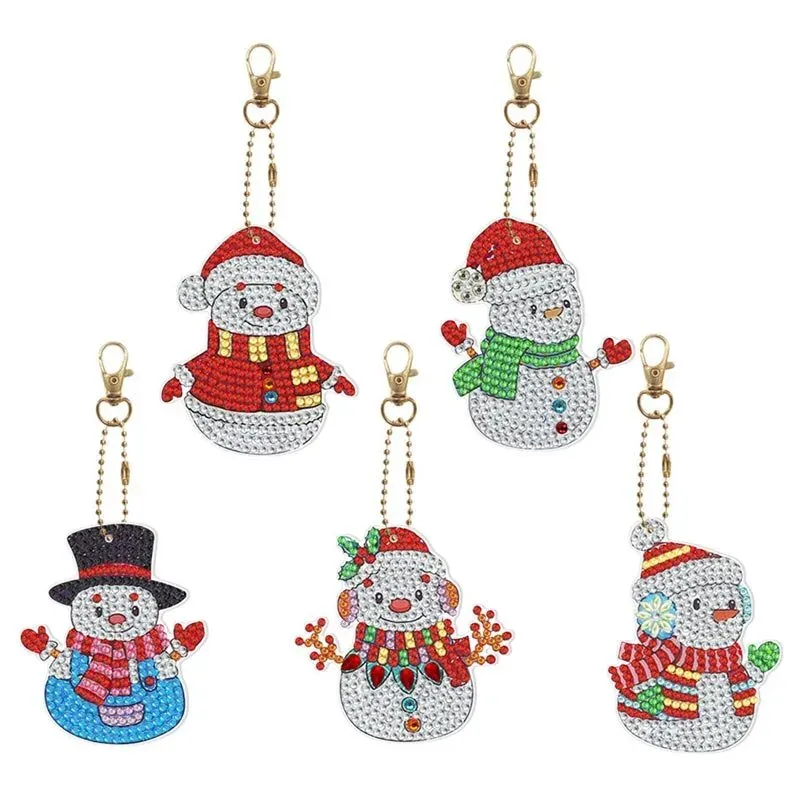 Porte-clés Diamond Painting Bonhommes de Neige - 5 Pièces Festives