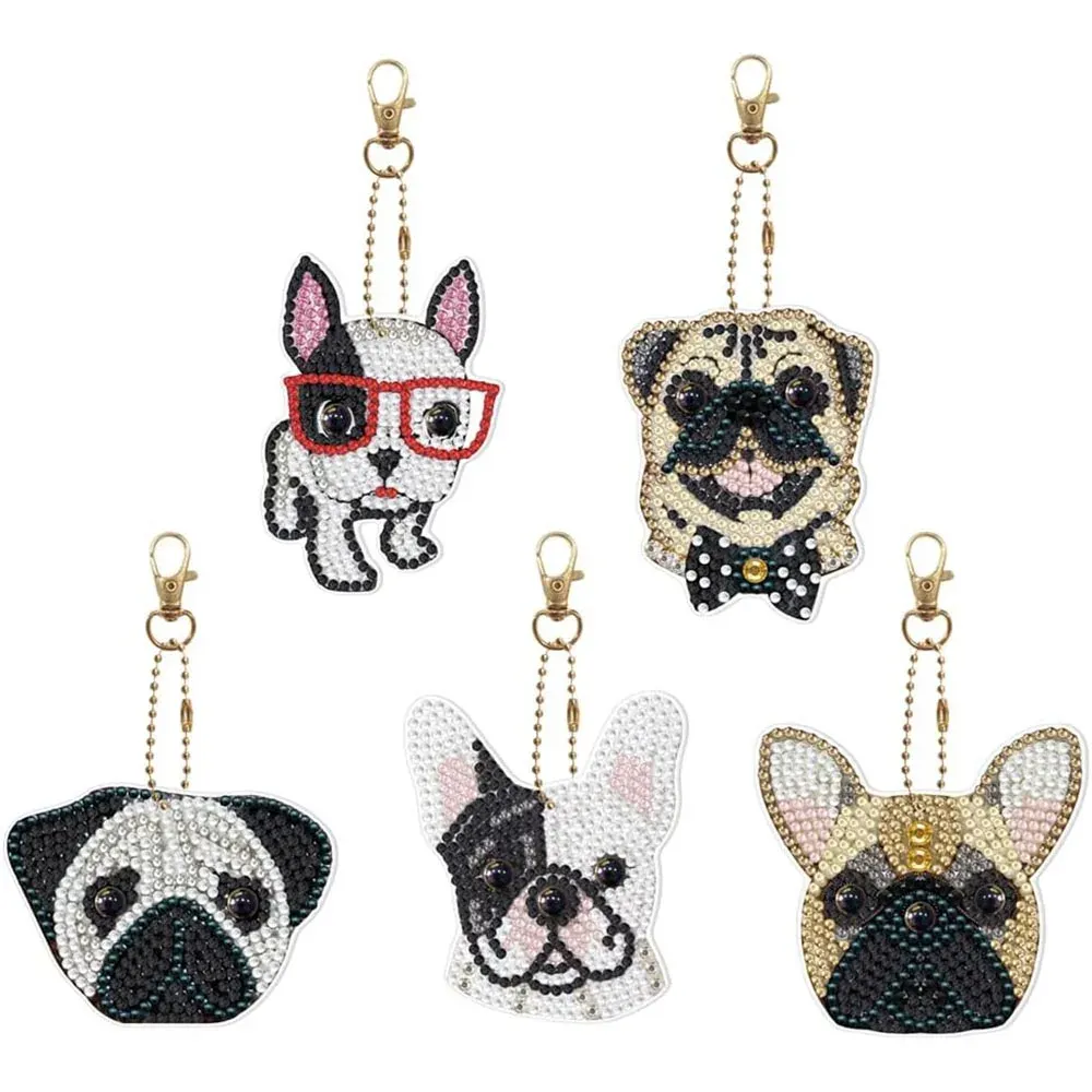 Porte-clés Diamond Painting Chiens - 5 pendentifs à personnaliser