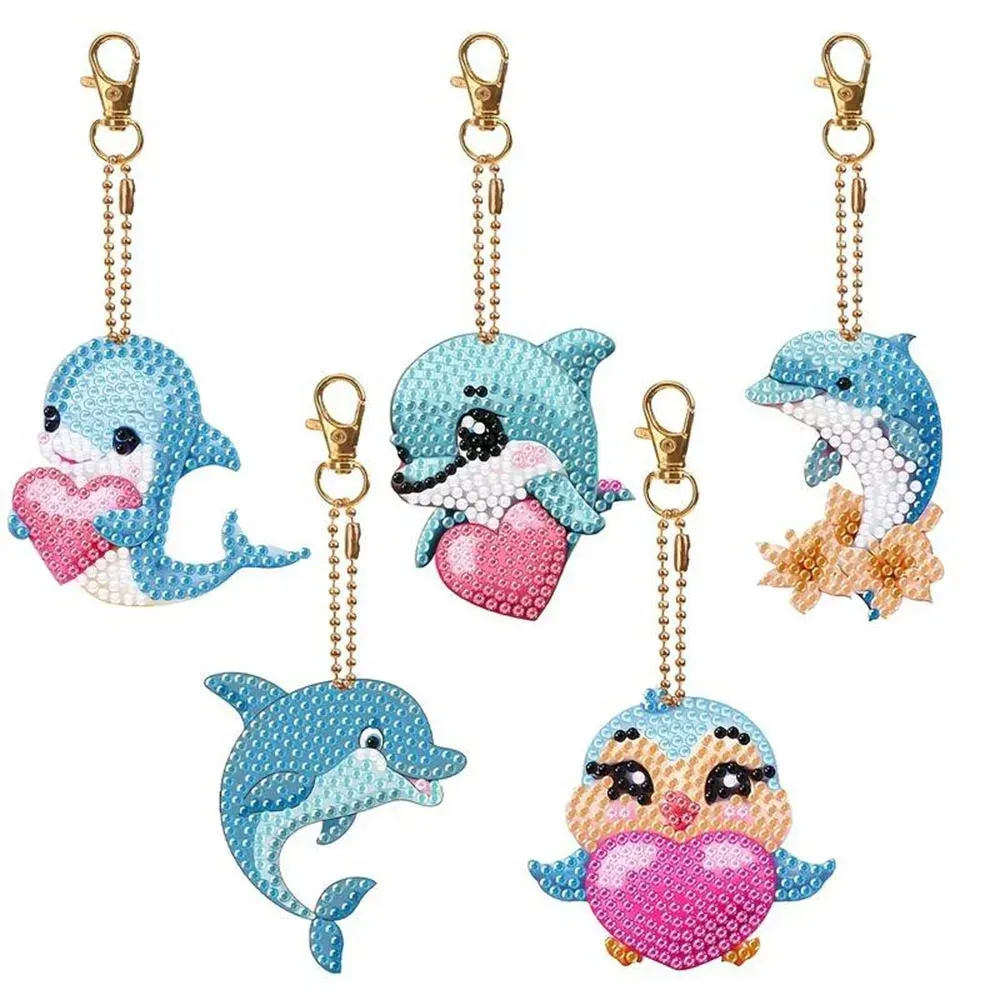Porte-clés Diamond Painting Dauphins et oiseau - 5 pièces à personnaliser