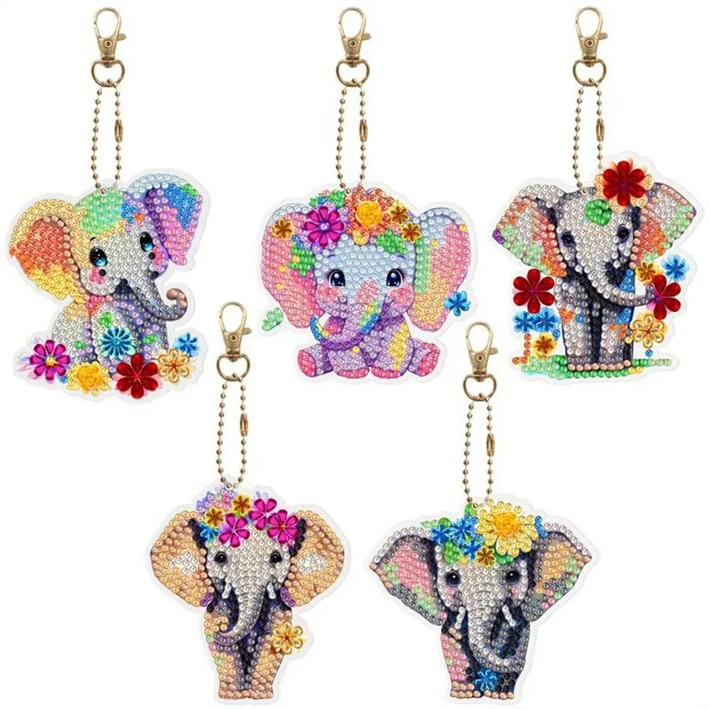 Porte-Clés Diamond Painting Éléphants - 5 pièces décoratives