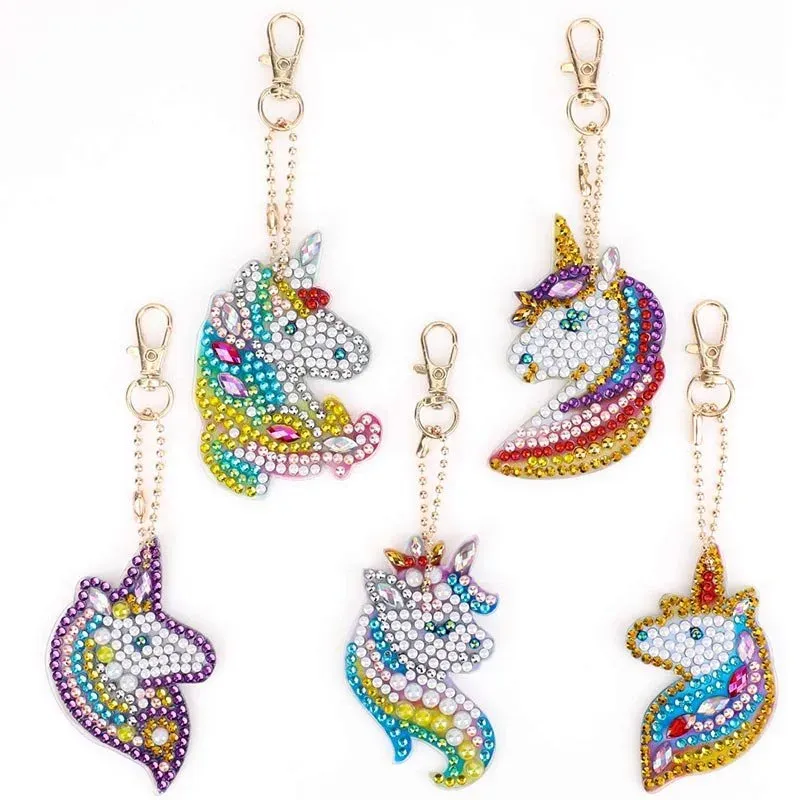 Porte-clés Diamond Painting Licornes - 5 pendentifs scintillants à créer