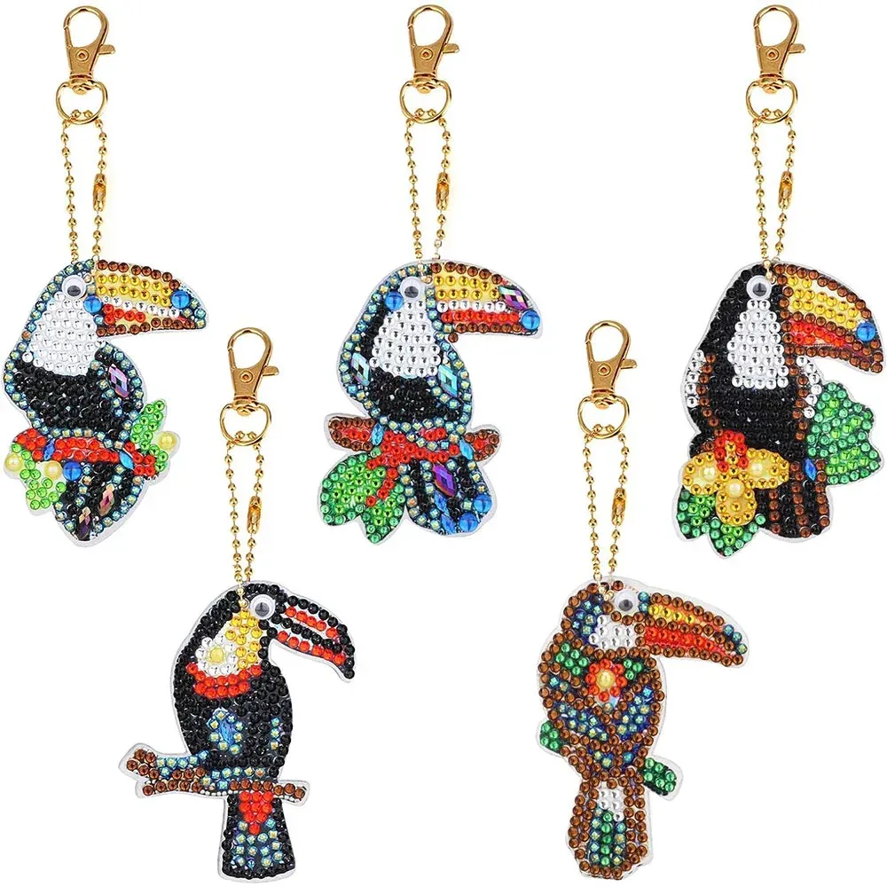 Porte-clés Diamond Painting Perroquets - 5 pièces élégantes et colorées