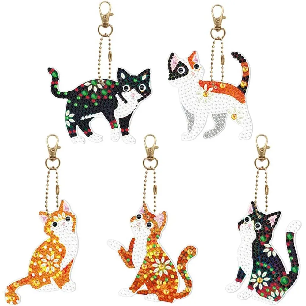 Porte-clés Diamond Painting Chats - Ensemble de 5 pendentifs élégants