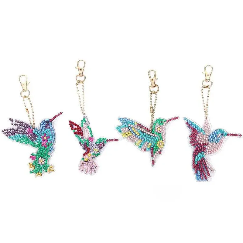 Porte-clés Colibris - 4 pendentifs broderie diamant 5D