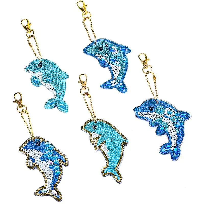 Porte-clés Diamond Painting Dauphins bleus - 5 pièces à personnaliser