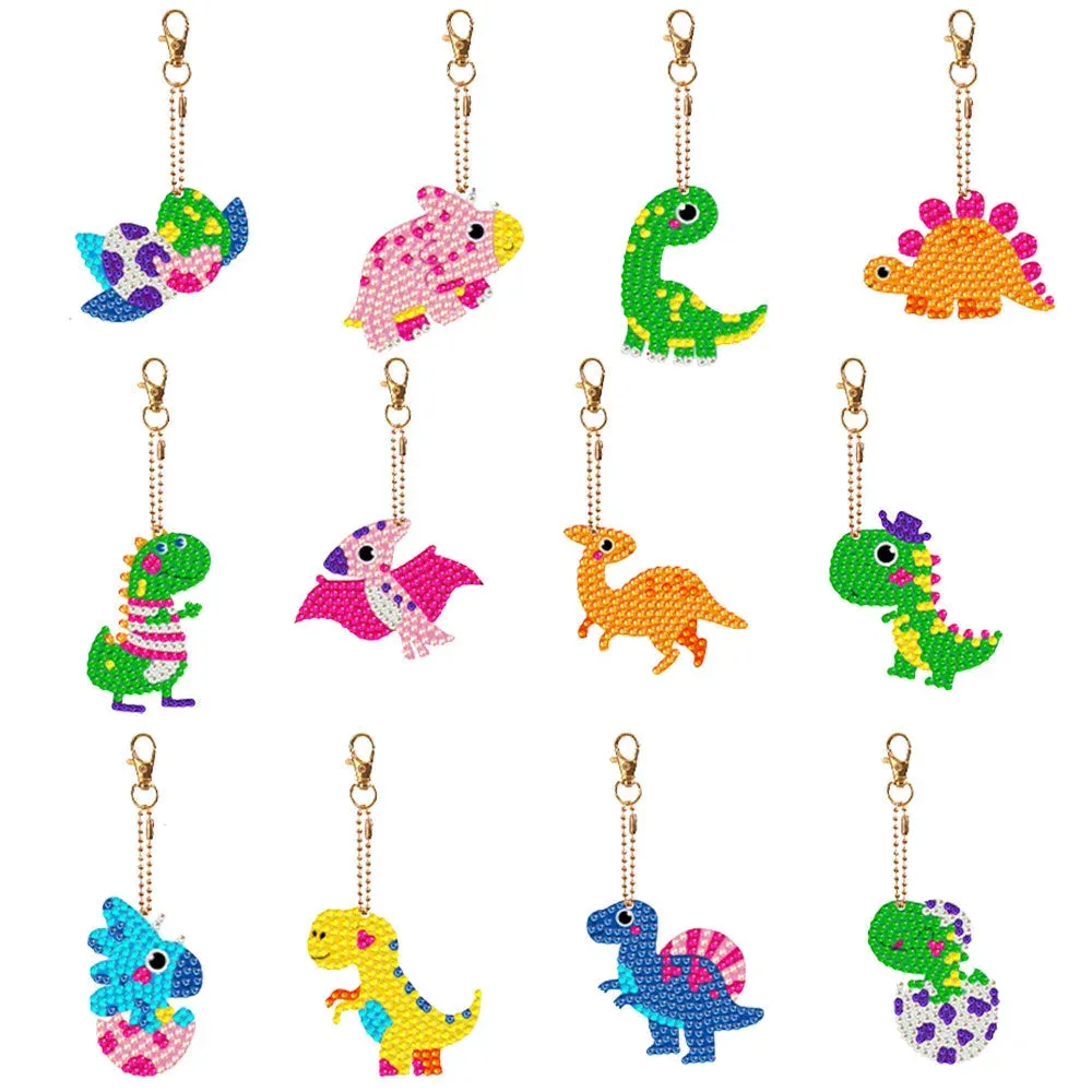 Porte-clés Diamond Painting Dinosaure - 12 pendentifs à personnaliser
