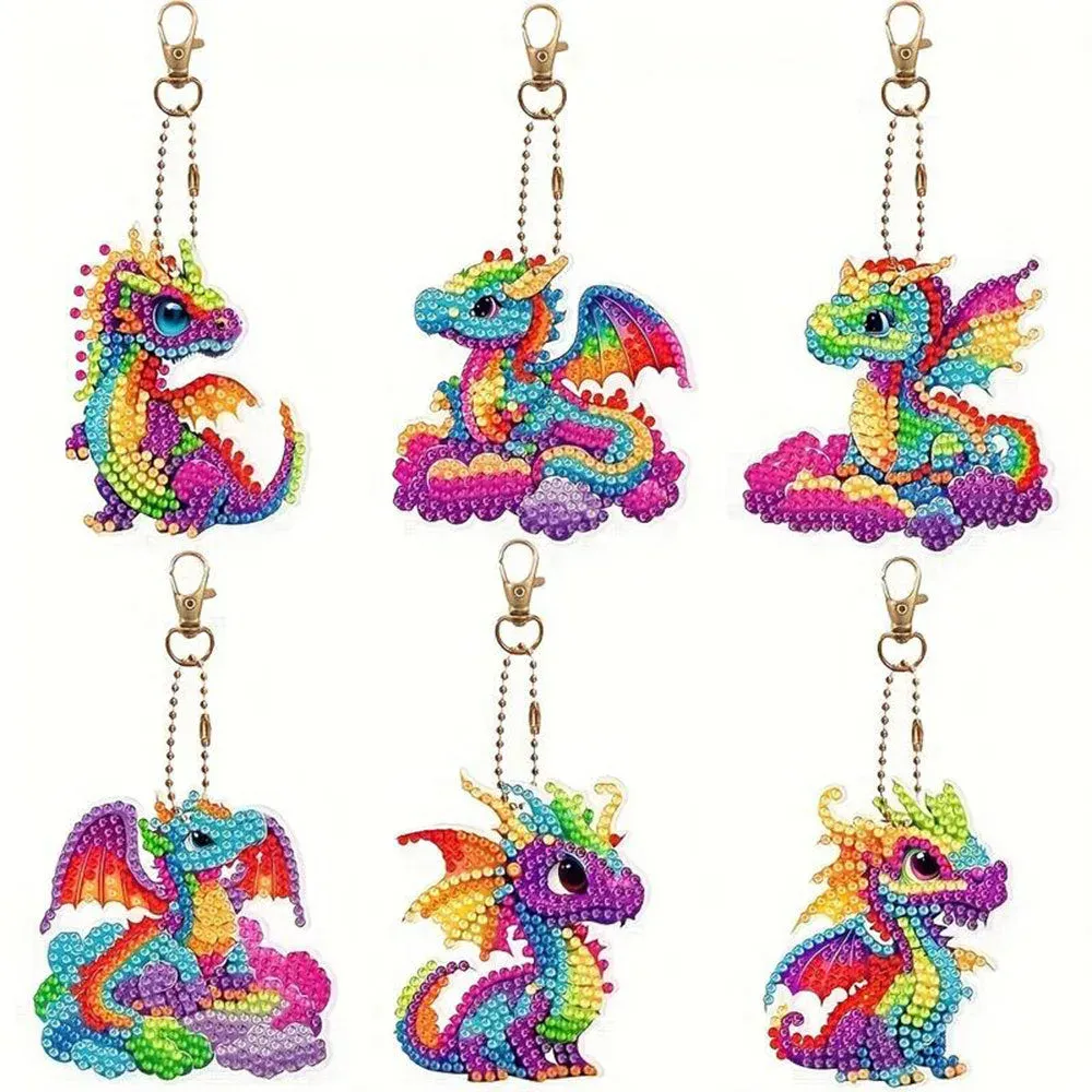 Porte-clés Diamond Painting Dragon - 6 pièces à personnaliser